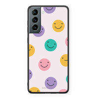 Thumbnail for Samsung S21 Smiley Faces θήκη από τη Smartfits με σχέδιο στο πίσω μέρος και μαύρο περίβλημα | Smartphone case with colorful back and black bezels by Smartfits