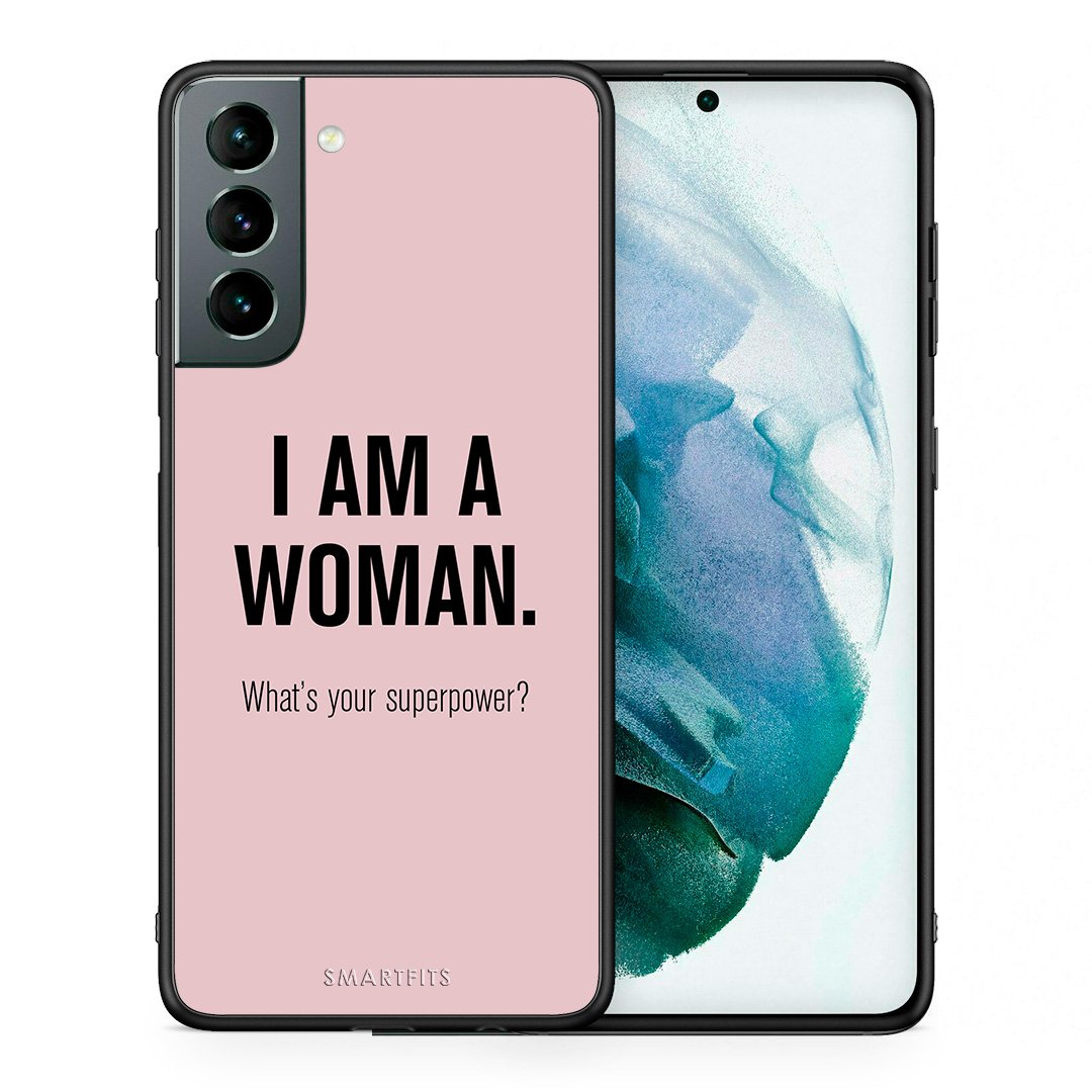 Θήκη Samsung S21 Superpower Woman από τη Smartfits με σχέδιο στο πίσω μέρος και μαύρο περίβλημα | Samsung S21 Superpower Woman case with colorful back and black bezels