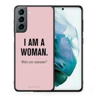 Thumbnail for Θήκη Samsung S21 Superpower Woman από τη Smartfits με σχέδιο στο πίσω μέρος και μαύρο περίβλημα | Samsung S21 Superpower Woman case with colorful back and black bezels