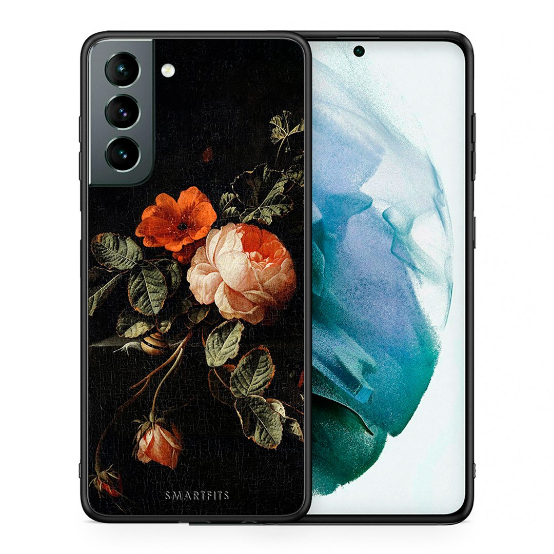 Θήκη Samsung S21 Vintage Roses από τη Smartfits με σχέδιο στο πίσω μέρος και μαύρο περίβλημα | Samsung S21 Vintage Roses case with colorful back and black bezels