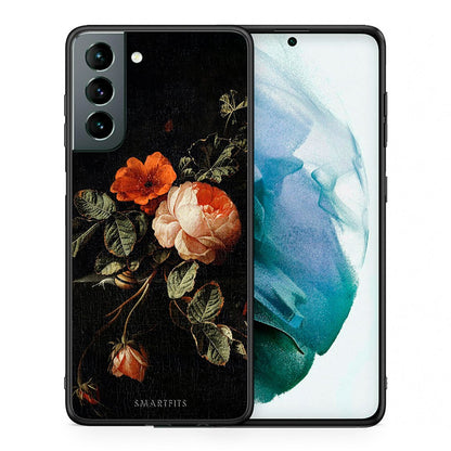 Θήκη Samsung S21 Vintage Roses από τη Smartfits με σχέδιο στο πίσω μέρος και μαύρο περίβλημα | Samsung S21 Vintage Roses case with colorful back and black bezels