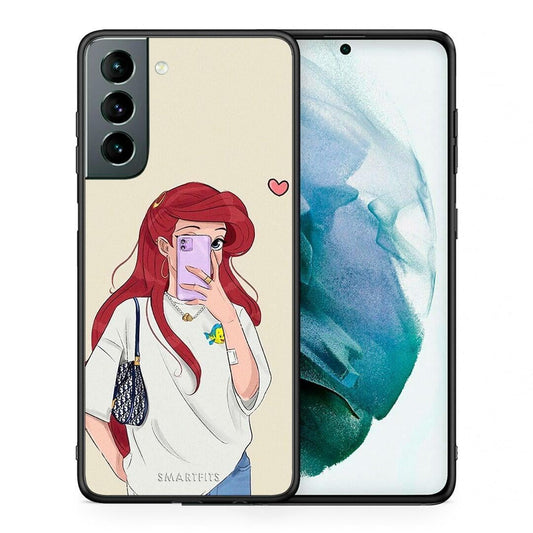 Θήκη Samsung S21 Walking Mermaid από τη Smartfits με σχέδιο στο πίσω μέρος και μαύρο περίβλημα | Samsung S21 Walking Mermaid case with colorful back and black bezels