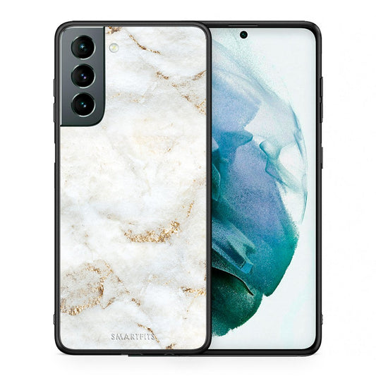 Θήκη Samsung S21 White Gold Marble από τη Smartfits με σχέδιο στο πίσω μέρος και μαύρο περίβλημα | Samsung S21 White Gold Marble case with colorful back and black bezels