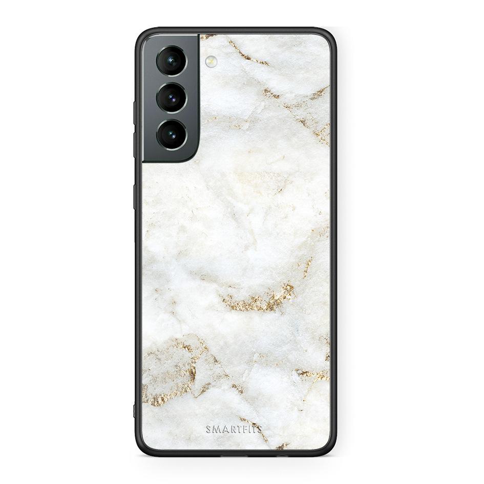 Samsung S21 White Gold Marble θήκη από τη Smartfits με σχέδιο στο πίσω μέρος και μαύρο περίβλημα | Smartphone case with colorful back and black bezels by Smartfits