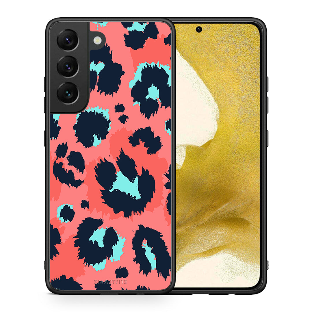 Θήκη Samsung S22 Pink Leopard Animal από τη Smartfits με σχέδιο στο πίσω μέρος και μαύρο περίβλημα | Samsung S22 Pink Leopard Animal case with colorful back and black bezels