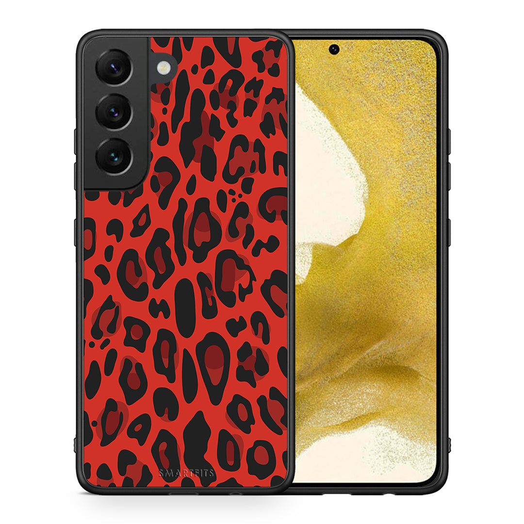 Θήκη Samsung S22 Red Leopard Animal από τη Smartfits με σχέδιο στο πίσω μέρος και μαύρο περίβλημα | Samsung S22 Red Leopard Animal case with colorful back and black bezels