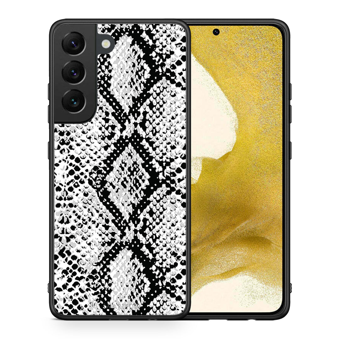 Θήκη Samsung S22 White Snake Animal από τη Smartfits με σχέδιο στο πίσω μέρος και μαύρο περίβλημα | Samsung S22 White Snake Animal case with colorful back and black bezels