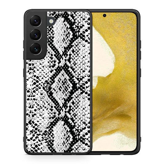Θήκη Samsung S22 White Snake Animal από τη Smartfits με σχέδιο στο πίσω μέρος και μαύρο περίβλημα | Samsung S22 White Snake Animal case with colorful back and black bezels