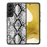 Thumbnail for Θήκη Samsung S22 White Snake Animal από τη Smartfits με σχέδιο στο πίσω μέρος και μαύρο περίβλημα | Samsung S22 White Snake Animal case with colorful back and black bezels
