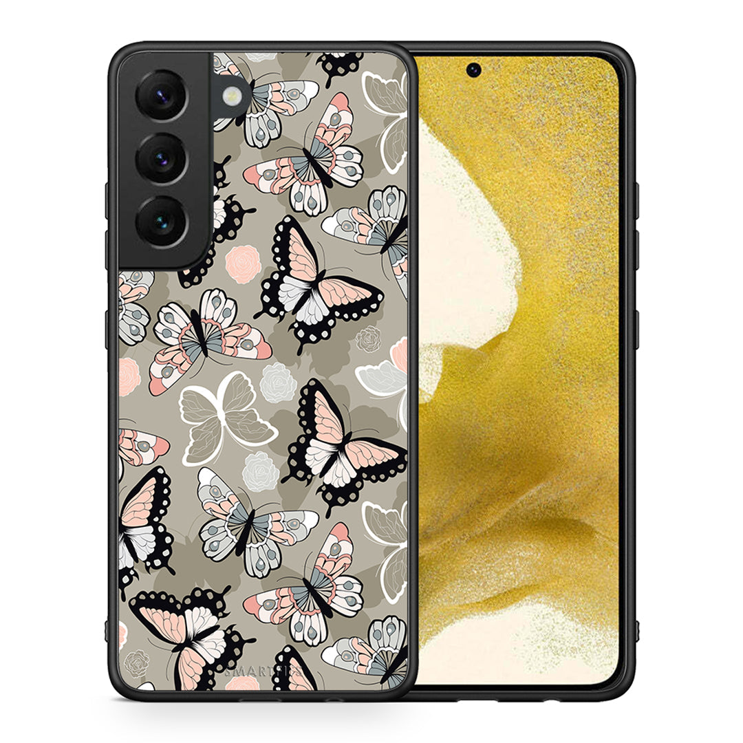 Θήκη Samsung S22 Butterflies Boho από τη Smartfits με σχέδιο στο πίσω μέρος και μαύρο περίβλημα | Samsung S22 Butterflies Boho case with colorful back and black bezels