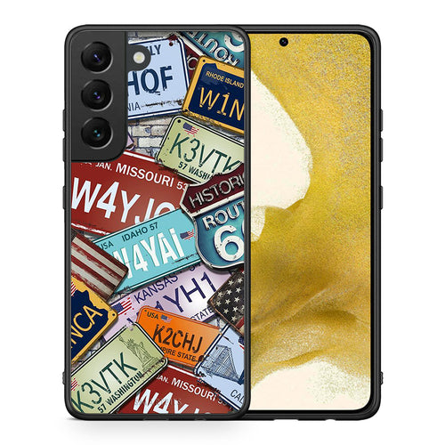 Θήκη Samsung S22 Car Plates από τη Smartfits με σχέδιο στο πίσω μέρος και μαύρο περίβλημα | Samsung S22 Car Plates case with colorful back and black bezels