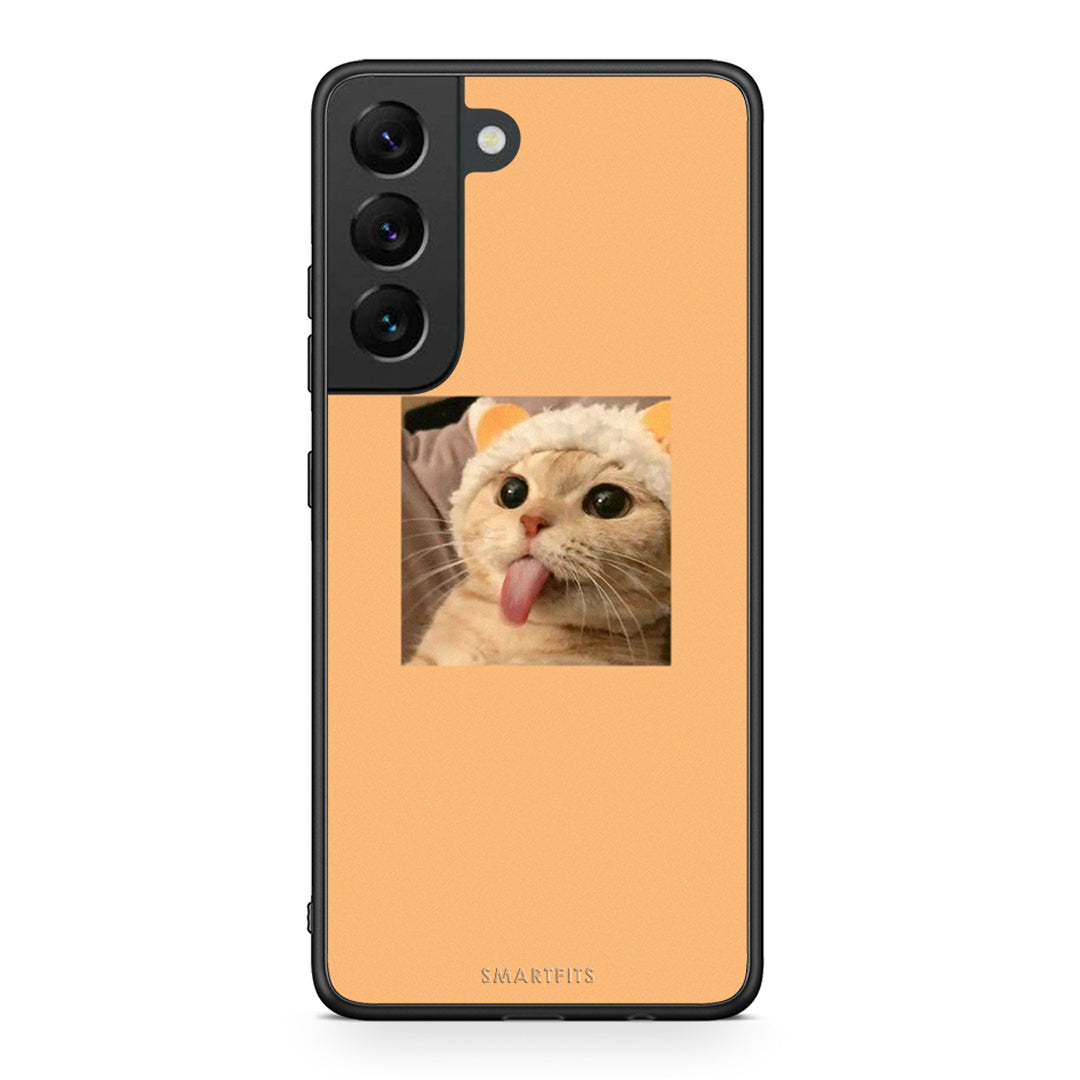 Samsung S22 Cat Tongue θήκη από τη Smartfits με σχέδιο στο πίσω μέρος και μαύρο περίβλημα | Smartphone case with colorful back and black bezels by Smartfits