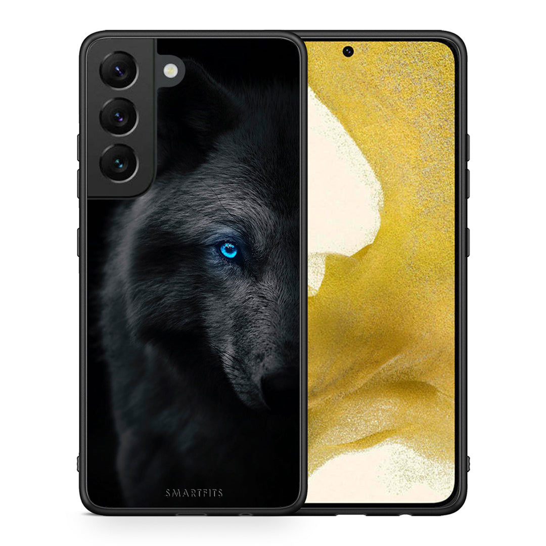 Θήκη Samsung S22 Dark Wolf από τη Smartfits με σχέδιο στο πίσω μέρος και μαύρο περίβλημα | Samsung S22 Dark Wolf case with colorful back and black bezels
