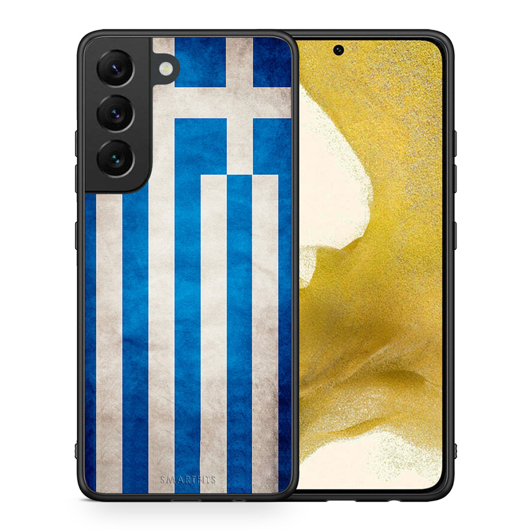 Θήκη Samsung S22 Greek Flag από τη Smartfits με σχέδιο στο πίσω μέρος και μαύρο περίβλημα | Samsung S22 Greek Flag case with colorful back and black bezels