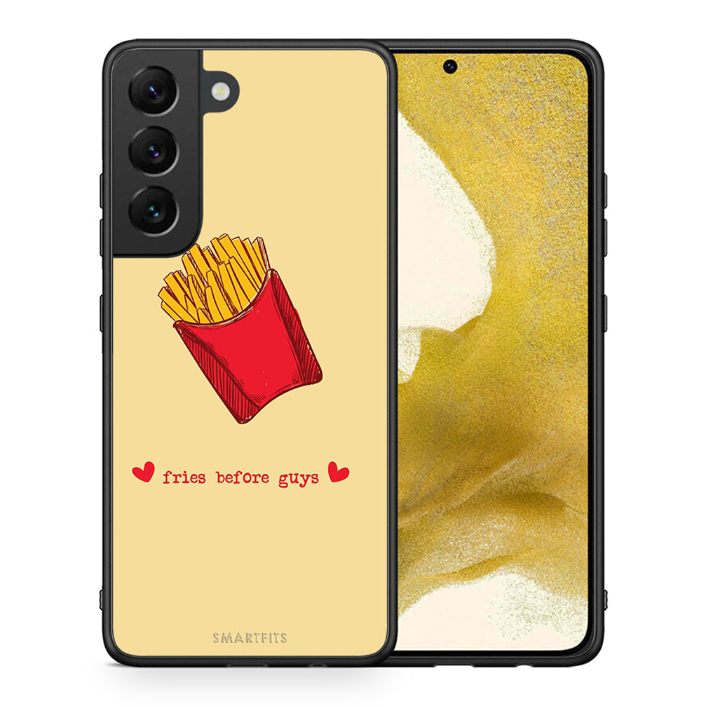 Θήκη Αγίου Βαλεντίνου Samsung S22 Fries Before Guys από τη Smartfits με σχέδιο στο πίσω μέρος και μαύρο περίβλημα | Samsung S22 Fries Before Guys case with colorful back and black bezels
