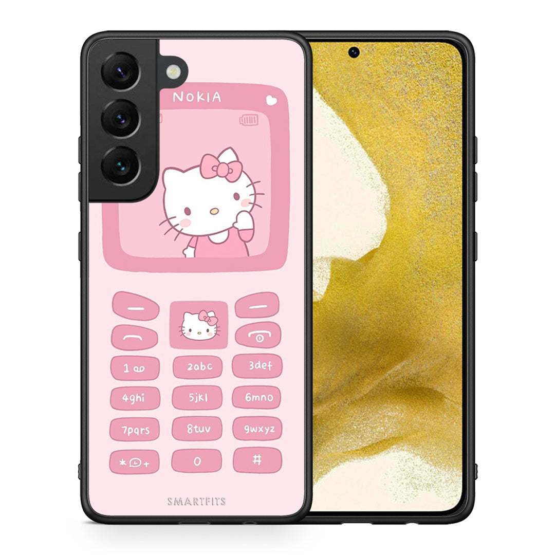 Θήκη Αγίου Βαλεντίνου Samsung S22 Hello Kitten από τη Smartfits με σχέδιο στο πίσω μέρος και μαύρο περίβλημα | Samsung S22 Hello Kitten case with colorful back and black bezels