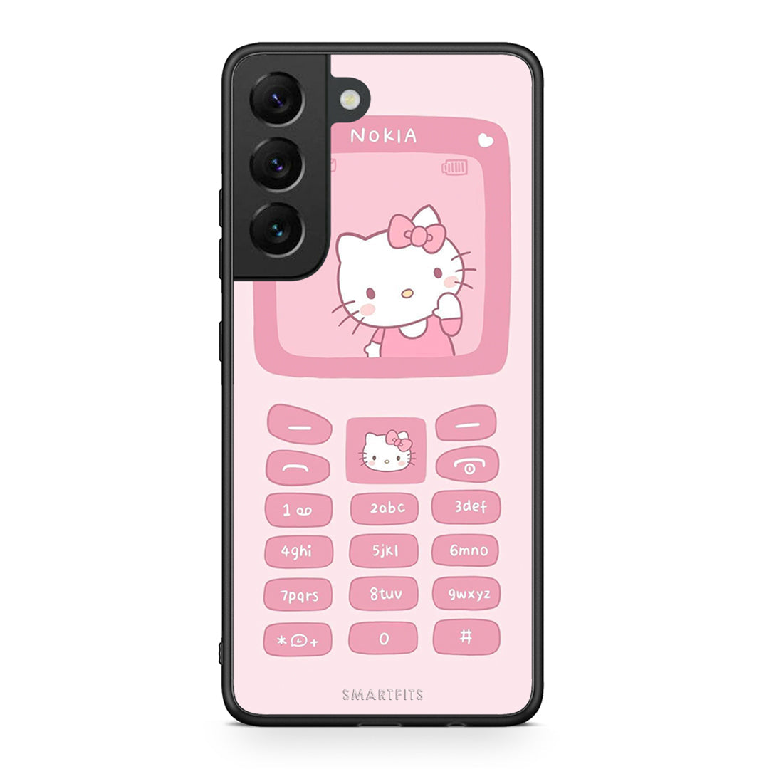 Samsung S22 Hello Kitten Θήκη Αγίου Βαλεντίνου από τη Smartfits με σχέδιο στο πίσω μέρος και μαύρο περίβλημα | Smartphone case with colorful back and black bezels by Smartfits