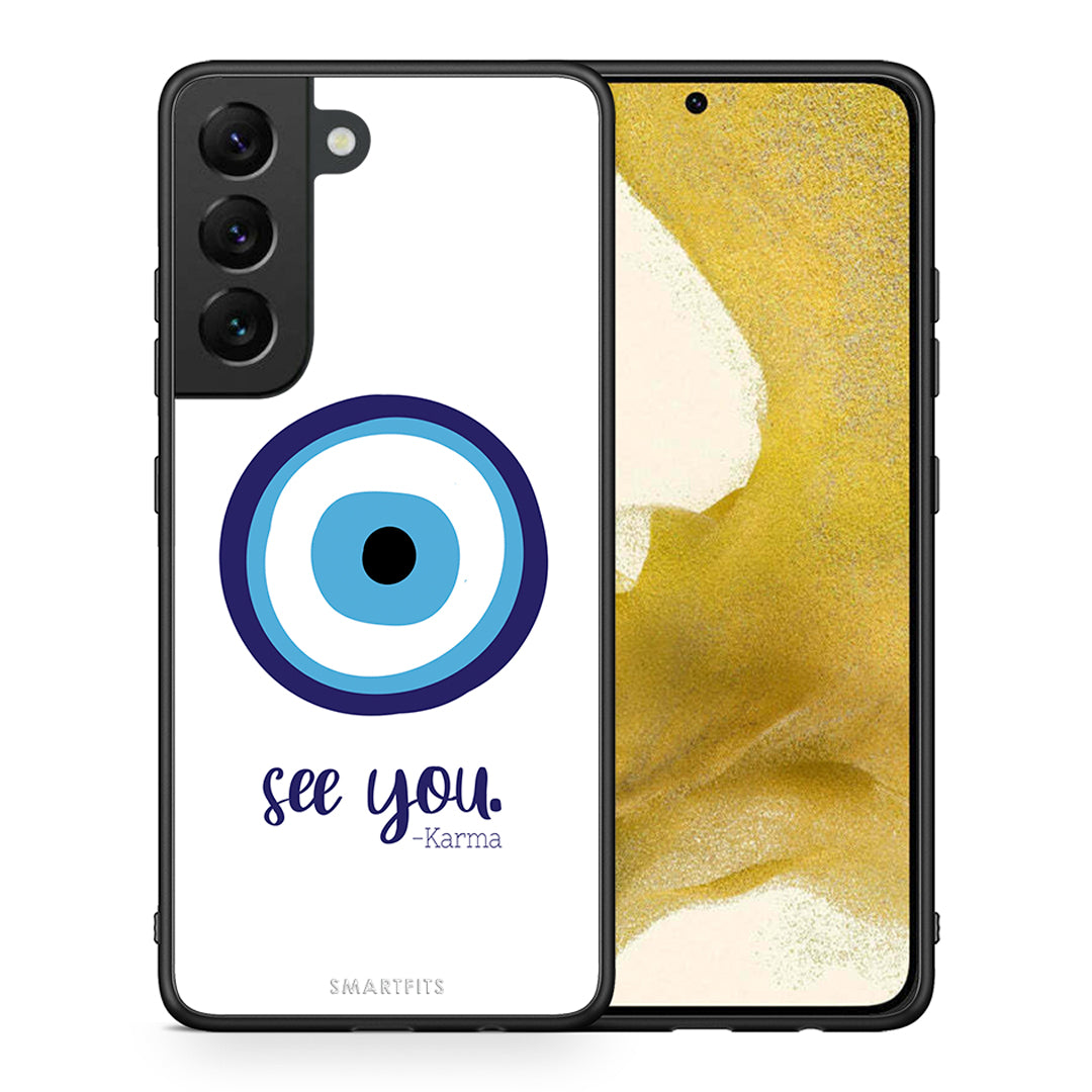 Θήκη Samsung S22 Karma Says από τη Smartfits με σχέδιο στο πίσω μέρος και μαύρο περίβλημα | Samsung S22 Karma Says case with colorful back and black bezels