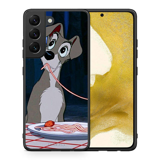 Θήκη Αγίου Βαλεντίνου Samsung S22 Lady And Tramp 1 από τη Smartfits με σχέδιο στο πίσω μέρος και μαύρο περίβλημα | Samsung S22 Lady And Tramp 1 case with colorful back and black bezels