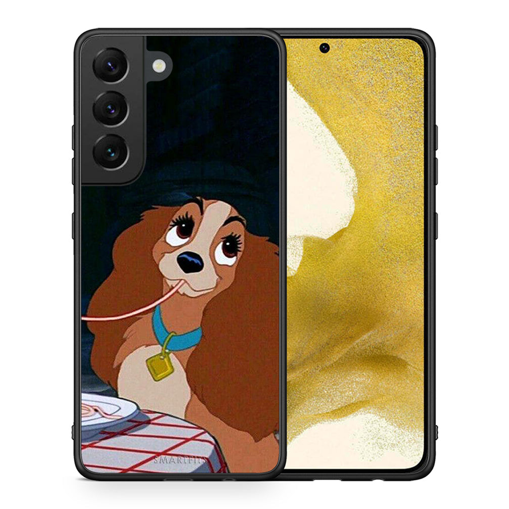 Θήκη Αγίου Βαλεντίνου Samsung S22 Lady And Tramp 2 από τη Smartfits με σχέδιο στο πίσω μέρος και μαύρο περίβλημα | Samsung S22 Lady And Tramp 2 case with colorful back and black bezels