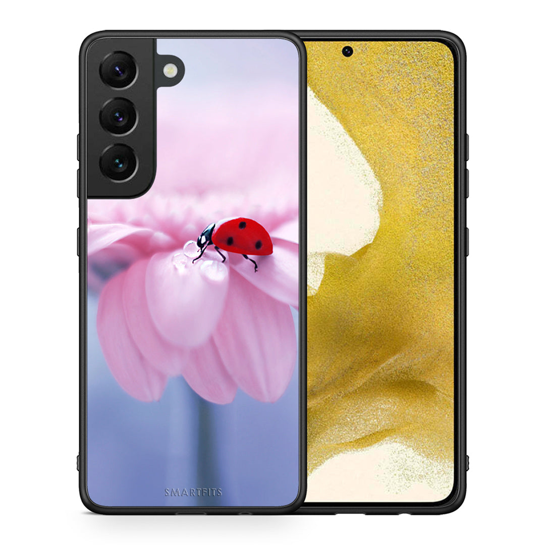 Θήκη Samsung S22 Ladybug Flower από τη Smartfits με σχέδιο στο πίσω μέρος και μαύρο περίβλημα | Samsung S22 Ladybug Flower case with colorful back and black bezels
