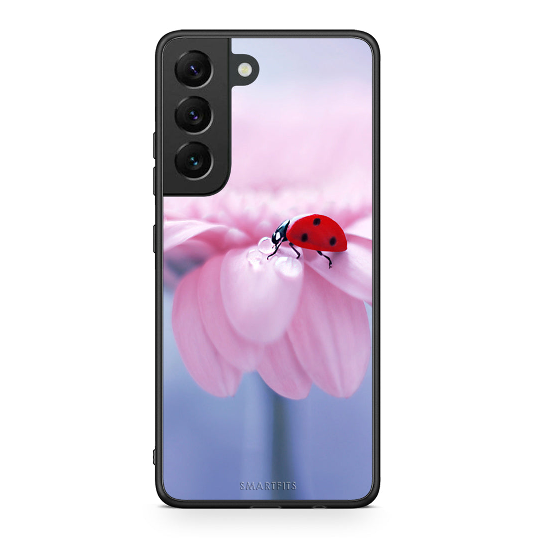 Samsung S22 Ladybug Flower θήκη από τη Smartfits με σχέδιο στο πίσω μέρος και μαύρο περίβλημα | Smartphone case with colorful back and black bezels by Smartfits