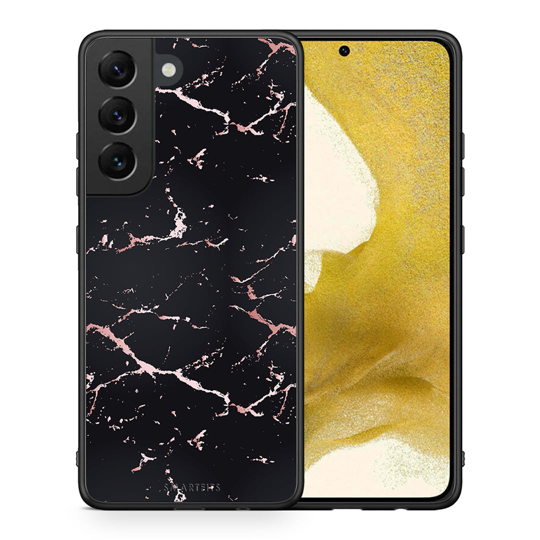 Θήκη Samsung S22 Black Rosegold Marble από τη Smartfits με σχέδιο στο πίσω μέρος και μαύρο περίβλημα | Samsung S22 Black Rosegold Marble case with colorful back and black bezels