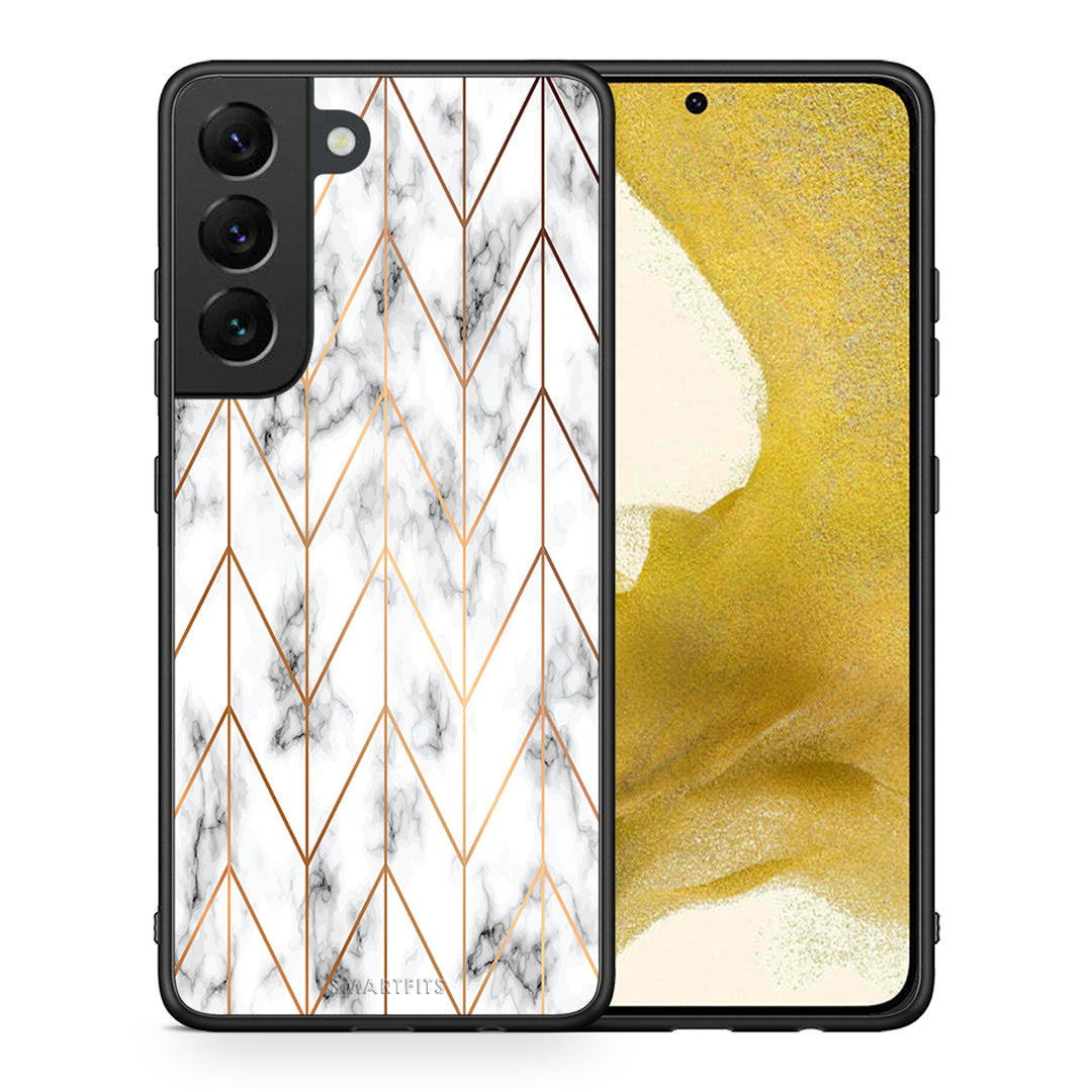 Θήκη Samsung S22 Gold Geometric Marble από τη Smartfits με σχέδιο στο πίσω μέρος και μαύρο περίβλημα | Samsung S22 Gold Geometric Marble case with colorful back and black bezels