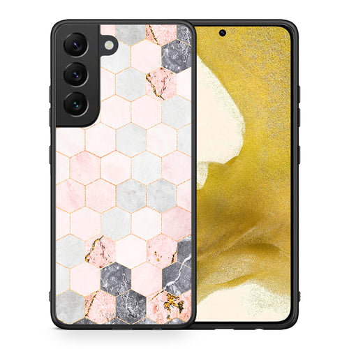 Θήκη Samsung S22 Hexagon Pink Marble από τη Smartfits με σχέδιο στο πίσω μέρος και μαύρο περίβλημα | Samsung S22 Hexagon Pink Marble case with colorful back and black bezels