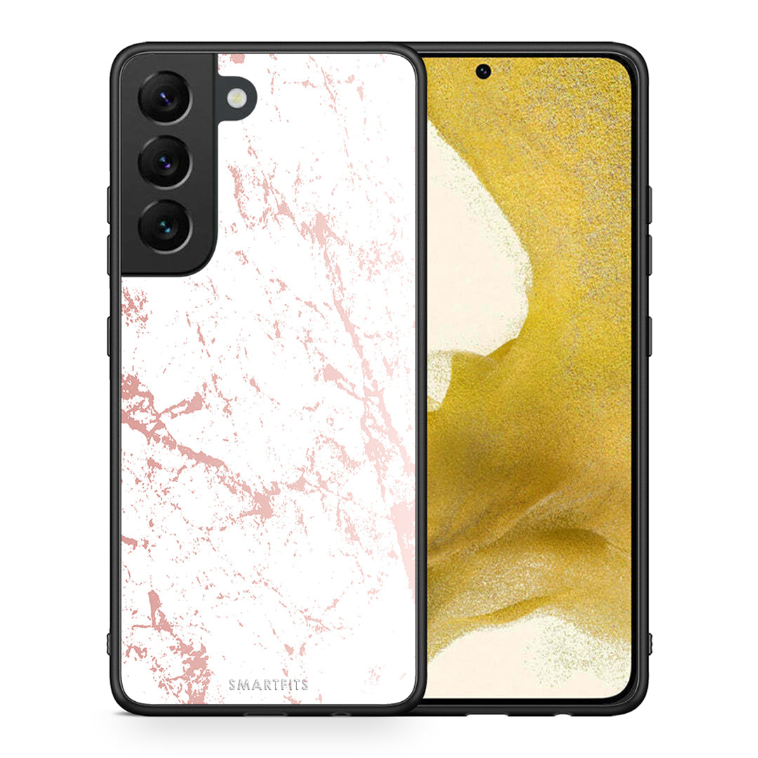 Θήκη Samsung S22 Pink Splash Marble από τη Smartfits με σχέδιο στο πίσω μέρος και μαύρο περίβλημα | Samsung S22 Pink Splash Marble case with colorful back and black bezels