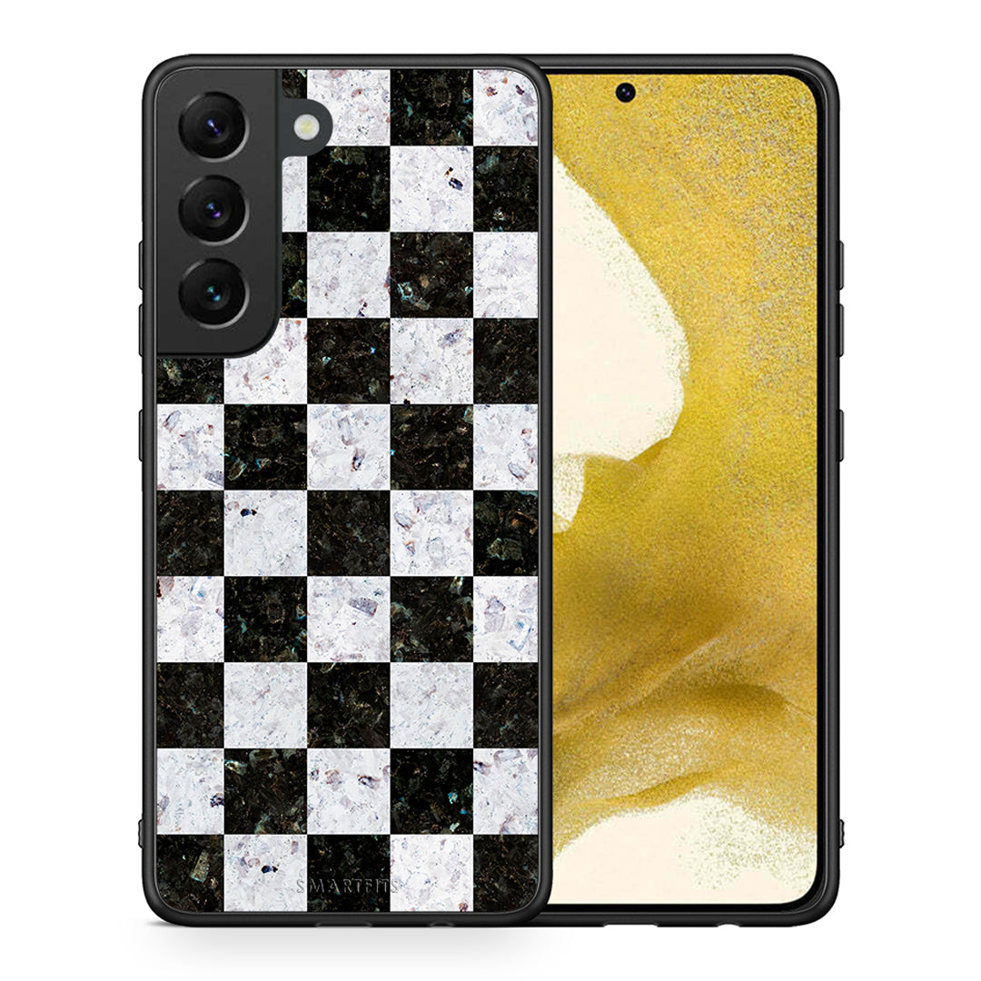 Θήκη Samsung S22 Square Geometric Marble από τη Smartfits με σχέδιο στο πίσω μέρος και μαύρο περίβλημα | Samsung S22 Square Geometric Marble case with colorful back and black bezels