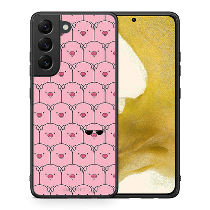 Θήκη Samsung S22 Pig Glasses από τη Smartfits με σχέδιο στο πίσω μέρος και μαύρο περίβλημα | Samsung S22 Pig Glasses case with colorful back and black bezels