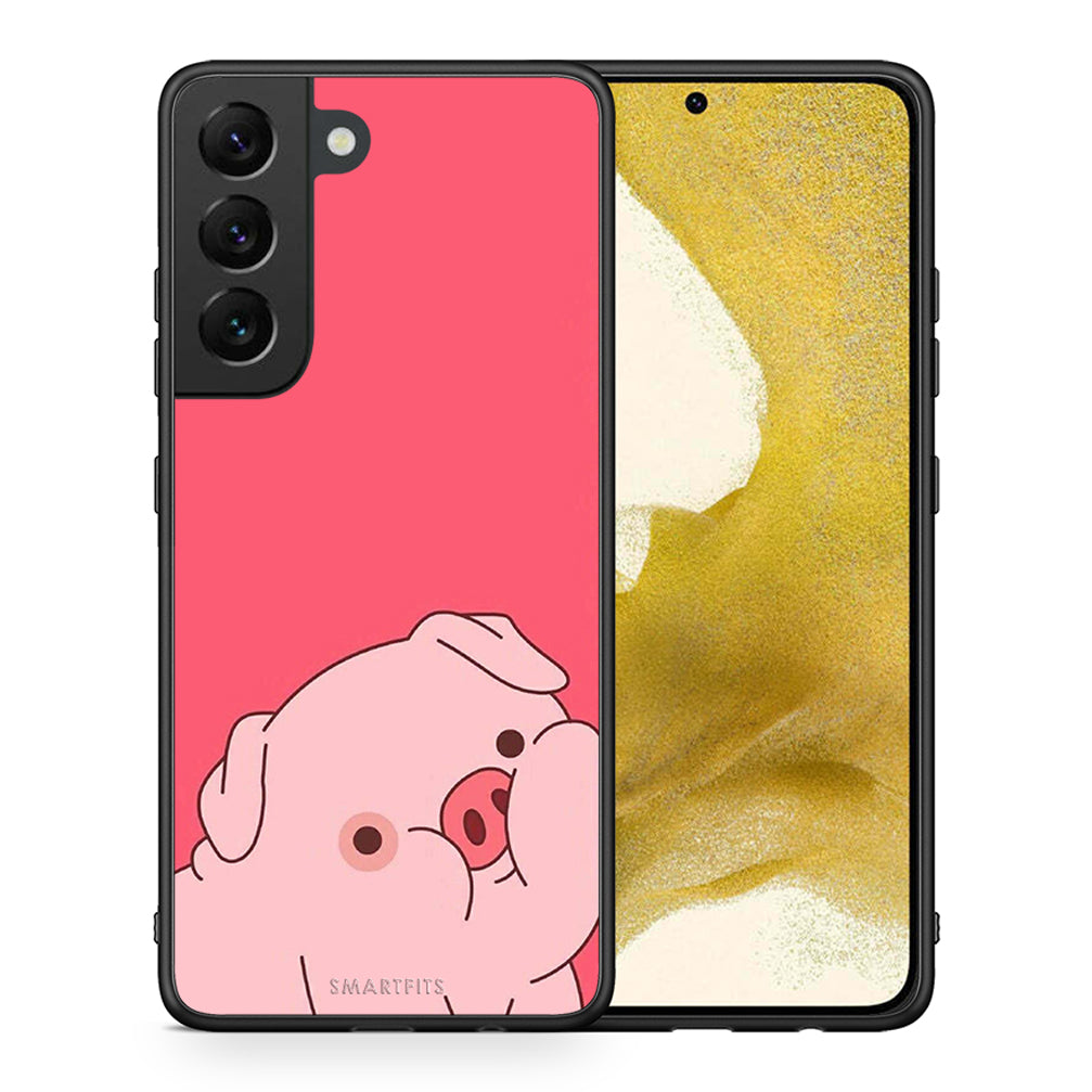 Θήκη Αγίου Βαλεντίνου Samsung S22 Pig Love 1 από τη Smartfits με σχέδιο στο πίσω μέρος και μαύρο περίβλημα | Samsung S22 Pig Love 1 case with colorful back and black bezels