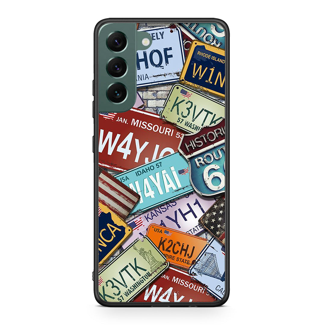 Samsung S22 Plus Car Plates θήκη από τη Smartfits με σχέδιο στο πίσω μέρος και μαύρο περίβλημα | Smartphone case with colorful back and black bezels by Smartfits