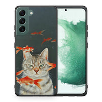 Thumbnail for Θήκη Samsung S22 Plus Cat Goldfish από τη Smartfits με σχέδιο στο πίσω μέρος και μαύρο περίβλημα | Samsung S22 Plus Cat Goldfish case with colorful back and black bezels