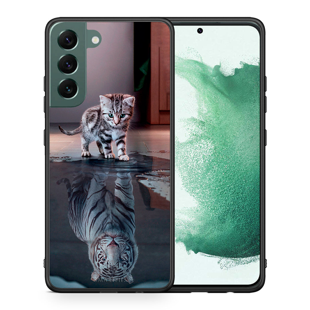 Θήκη Samsung S22 Plus Tiger Cute από τη Smartfits με σχέδιο στο πίσω μέρος και μαύρο περίβλημα | Samsung S22 Plus Tiger Cute case with colorful back and black bezels