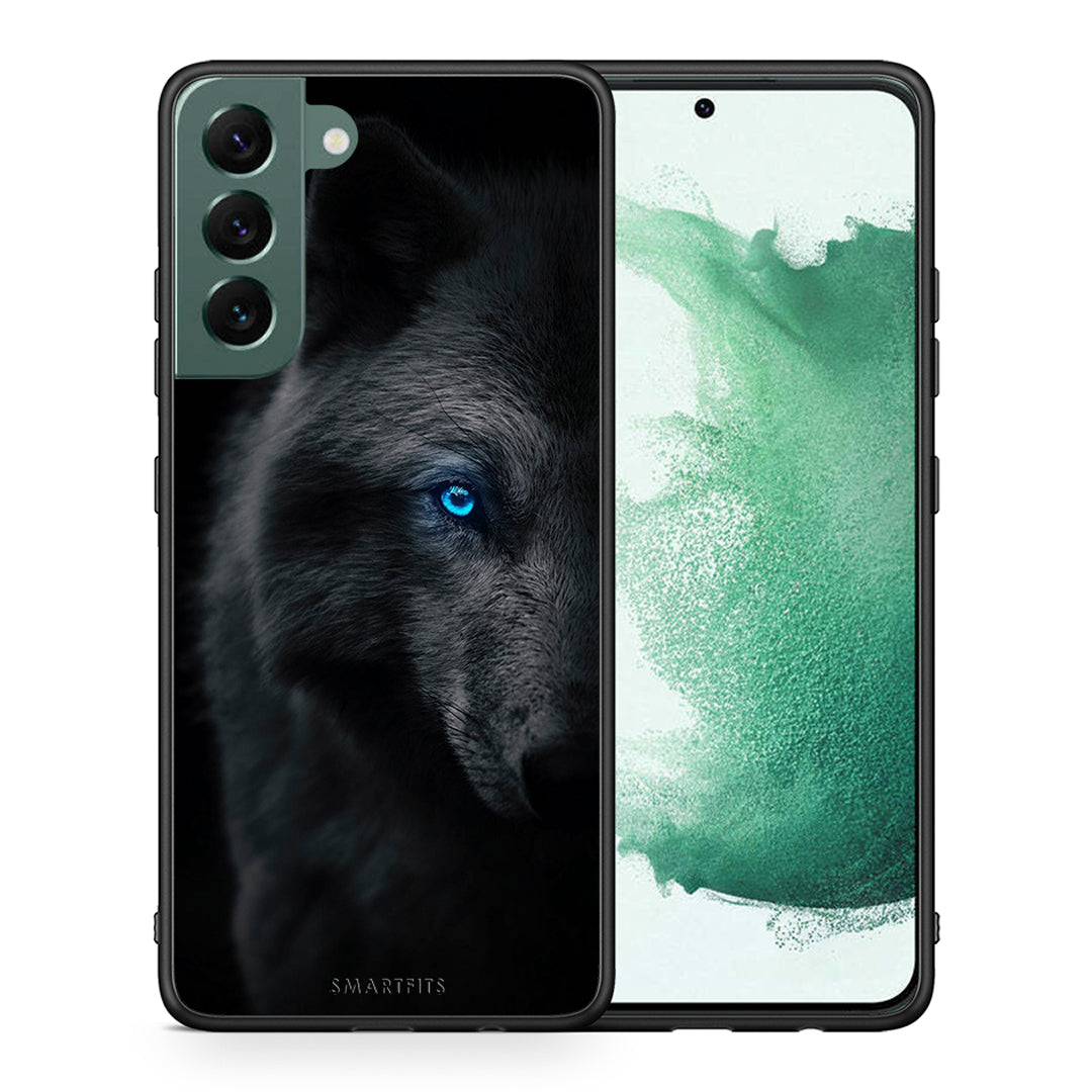 Θήκη Samsung S22 Plus Dark Wolf από τη Smartfits με σχέδιο στο πίσω μέρος και μαύρο περίβλημα | Samsung S22 Plus Dark Wolf case with colorful back and black bezels