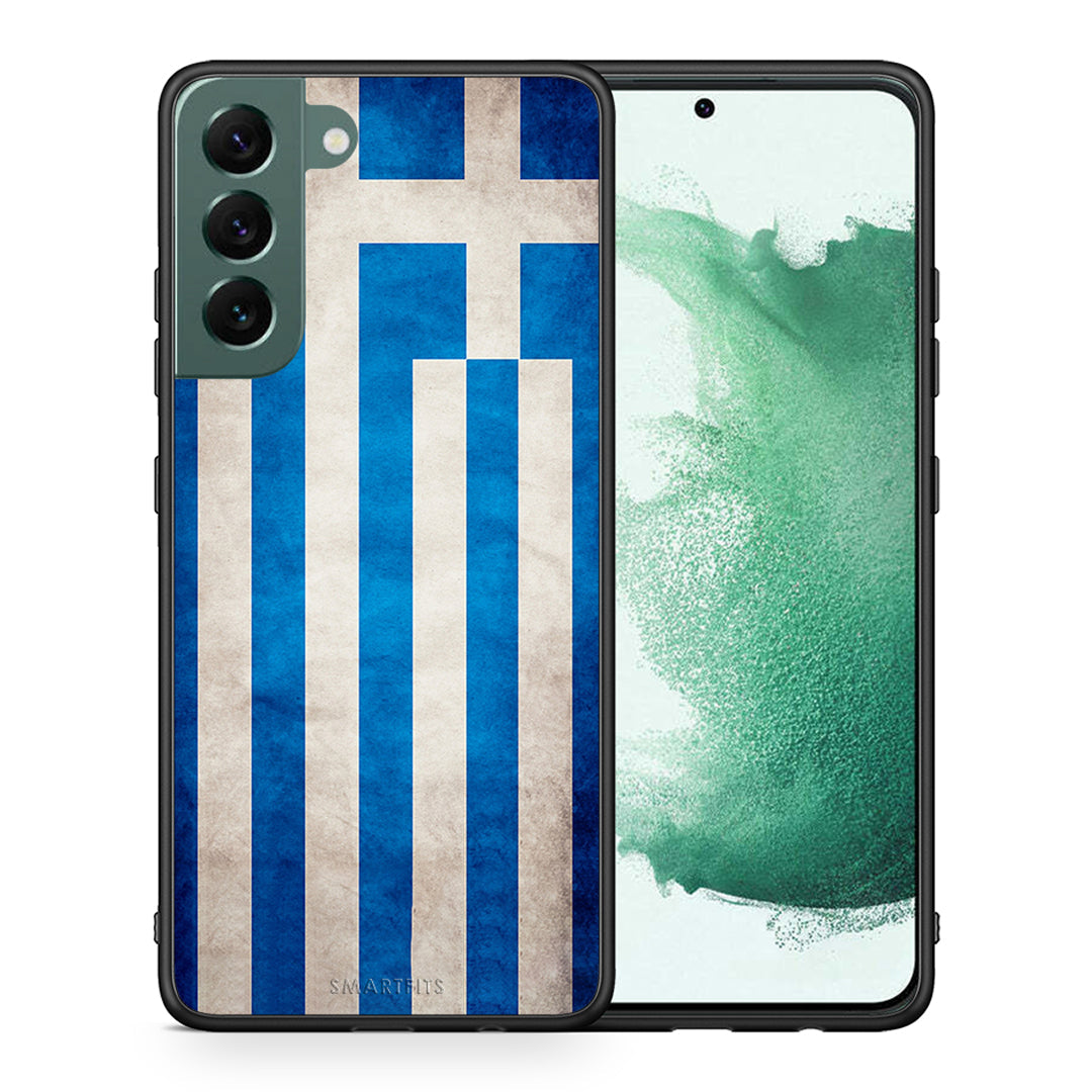 Θήκη Samsung S22 Plus Greek Flag από τη Smartfits με σχέδιο στο πίσω μέρος και μαύρο περίβλημα | Samsung S22 Plus Greek Flag case with colorful back and black bezels