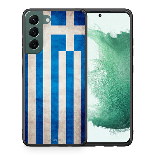 Θήκη Samsung S22 Plus Greek Flag από τη Smartfits με σχέδιο στο πίσω μέρος και μαύρο περίβλημα | Samsung S22 Plus Greek Flag case with colorful back and black bezels