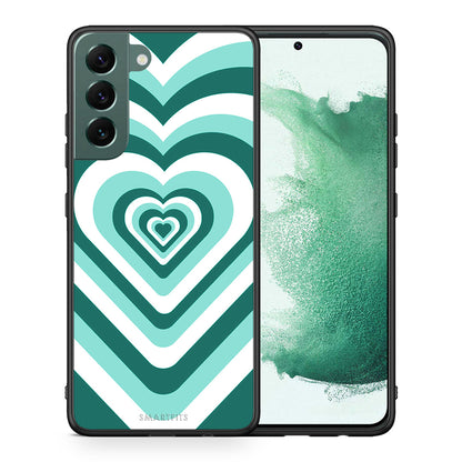 Θήκη Samsung S22 Plus Green Hearts από τη Smartfits με σχέδιο στο πίσω μέρος και μαύρο περίβλημα | Samsung S22 Plus Green Hearts case with colorful back and black bezels