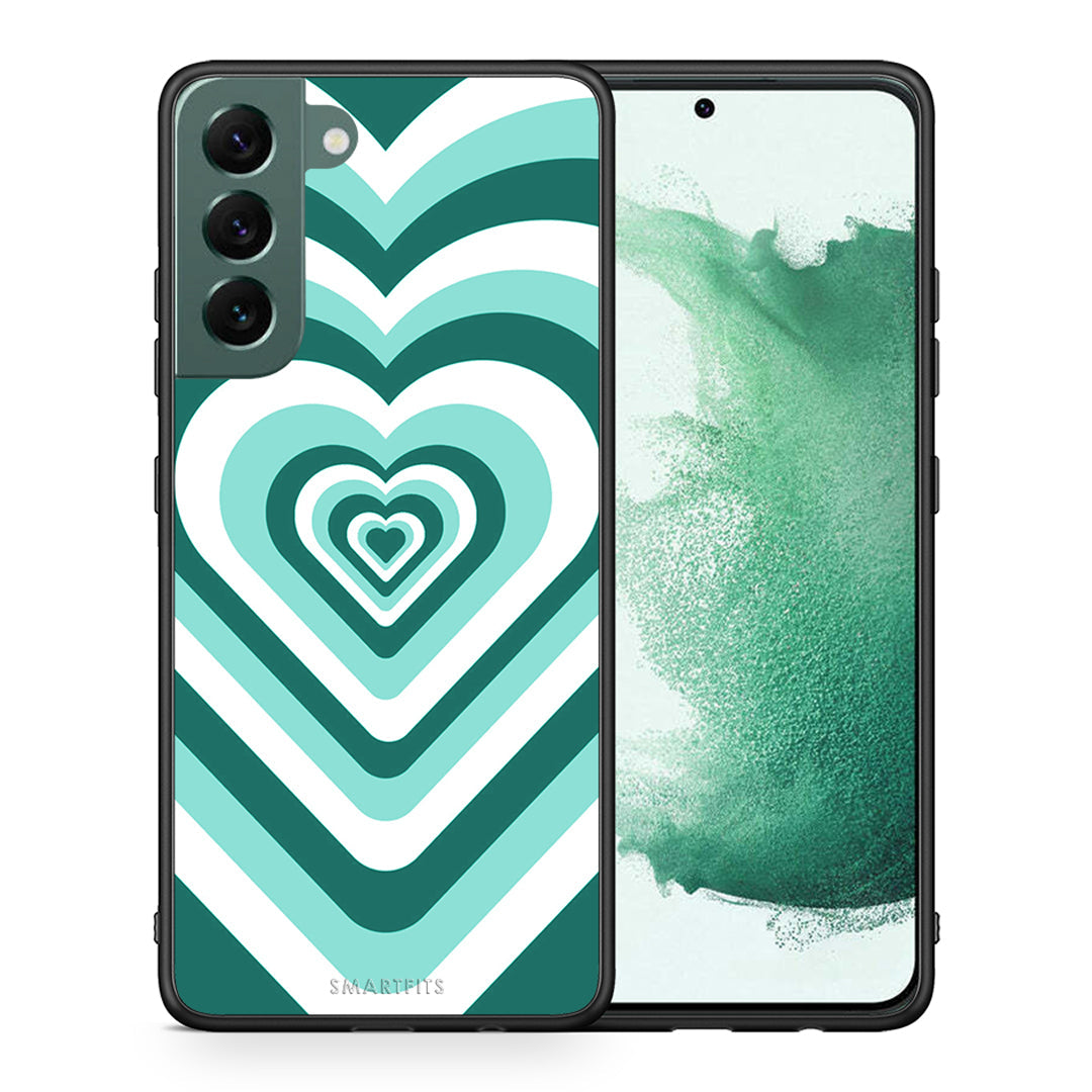 Θήκη Samsung S22 Plus Green Hearts από τη Smartfits με σχέδιο στο πίσω μέρος και μαύρο περίβλημα | Samsung S22 Plus Green Hearts case with colorful back and black bezels