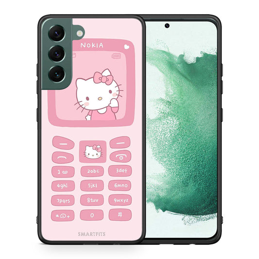 Θήκη Αγίου Βαλεντίνου Samsung S22 Plus Hello Kitten από τη Smartfits με σχέδιο στο πίσω μέρος και μαύρο περίβλημα | Samsung S22 Plus Hello Kitten case with colorful back and black bezels