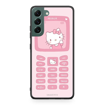 Samsung S22 Plus Hello Kitten Θήκη Αγίου Βαλεντίνου από τη Smartfits με σχέδιο στο πίσω μέρος και μαύρο περίβλημα | Smartphone case with colorful back and black bezels by Smartfits