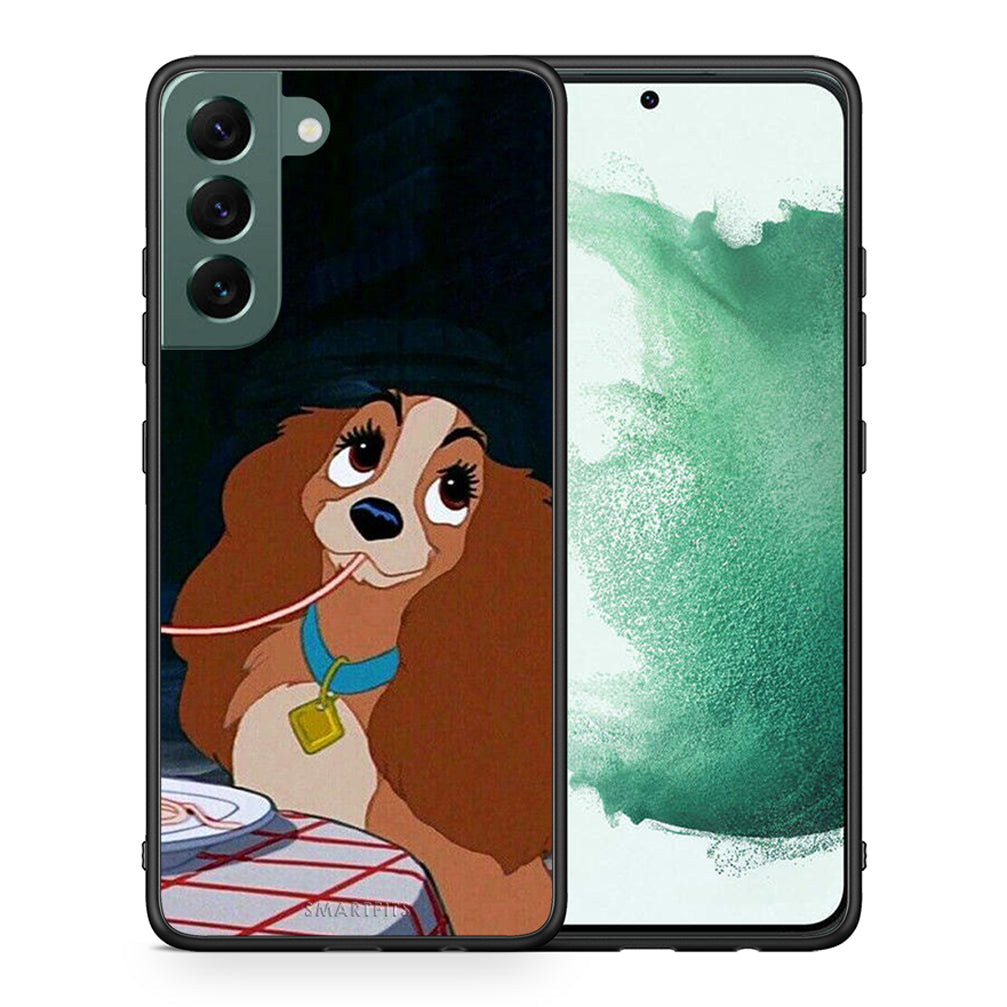 Θήκη Αγίου Βαλεντίνου Samsung S22 Plus Lady And Tramp 2 από τη Smartfits με σχέδιο στο πίσω μέρος και μαύρο περίβλημα | Samsung S22 Plus Lady And Tramp 2 case with colorful back and black bezels