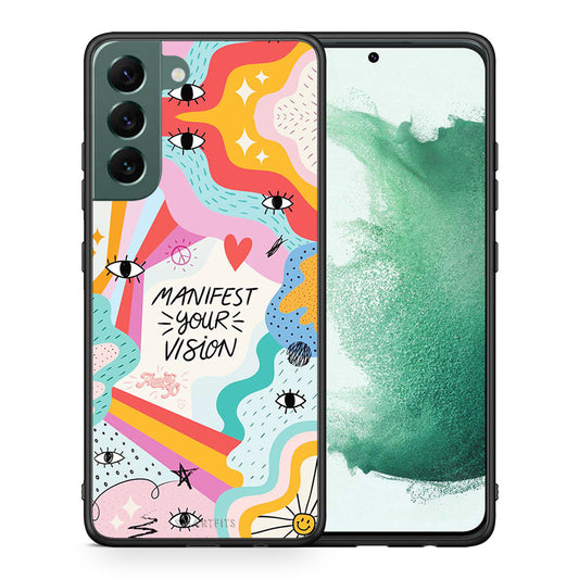 Θήκη Samsung S22 Plus Manifest Your Vision από τη Smartfits με σχέδιο στο πίσω μέρος και μαύρο περίβλημα | Samsung S22 Plus Manifest Your Vision case with colorful back and black bezels