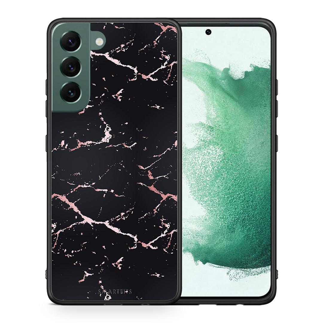 Θήκη Samsung S22 Plus Black Rosegold Marble από τη Smartfits με σχέδιο στο πίσω μέρος και μαύρο περίβλημα | Samsung S22 Plus Black Rosegold Marble case with colorful back and black bezels