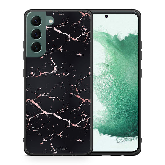 Θήκη Samsung S22 Plus Black Rosegold Marble από τη Smartfits με σχέδιο στο πίσω μέρος και μαύρο περίβλημα | Samsung S22 Plus Black Rosegold Marble case with colorful back and black bezels