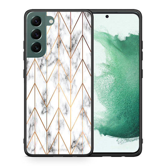 Θήκη Samsung S22 Plus Gold Geometric Marble από τη Smartfits με σχέδιο στο πίσω μέρος και μαύρο περίβλημα | Samsung S22 Plus Gold Geometric Marble case with colorful back and black bezels