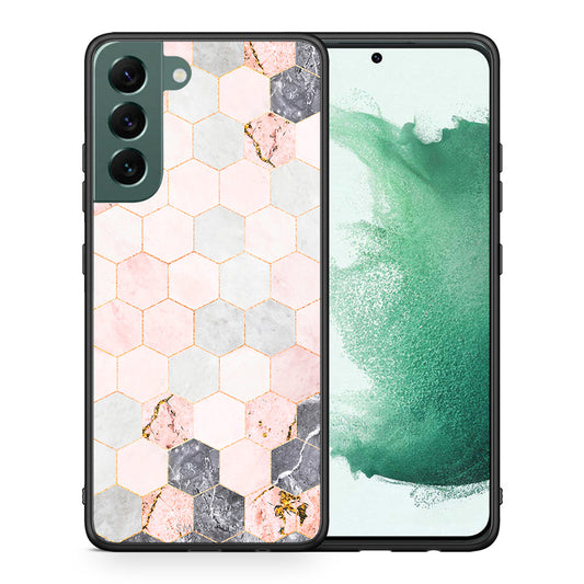 Θήκη Samsung S22 Plus Hexagon Pink Marble από τη Smartfits με σχέδιο στο πίσω μέρος και μαύρο περίβλημα | Samsung S22 Plus Hexagon Pink Marble case with colorful back and black bezels