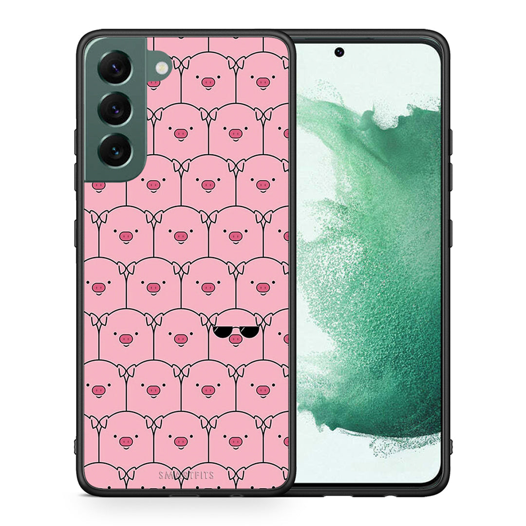 Θήκη Samsung S22 Plus Pig Glasses από τη Smartfits με σχέδιο στο πίσω μέρος και μαύρο περίβλημα | Samsung S22 Plus Pig Glasses case with colorful back and black bezels